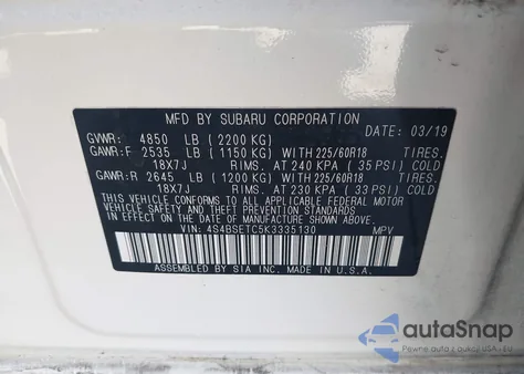 2019 Subaru Outback 3.6R Touring z USA, uszkodzony, nr VIN 4S4BSETC5K3335130